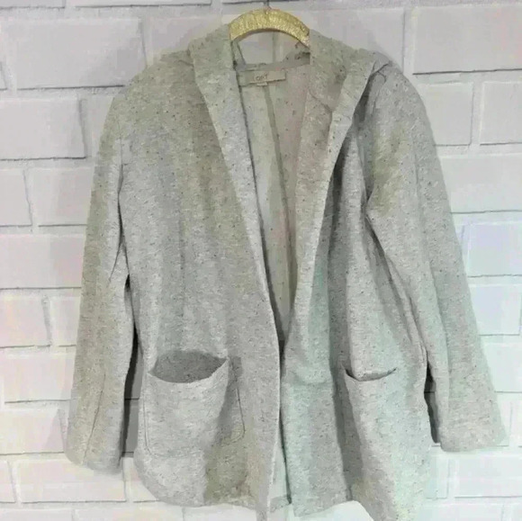 LOFT Gray Open Hooded Sweatshirt - Picture 1 of 4